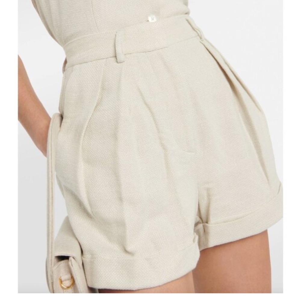 New STAUD Cream High-Waist Cotton-Blend Shorts